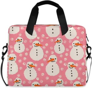 susiyo Xmas Winter Snowman on Pink Laptop Bag 15.6 Inch Laptop Bag with Shoulder Strap Briefcase for Work College Back to School