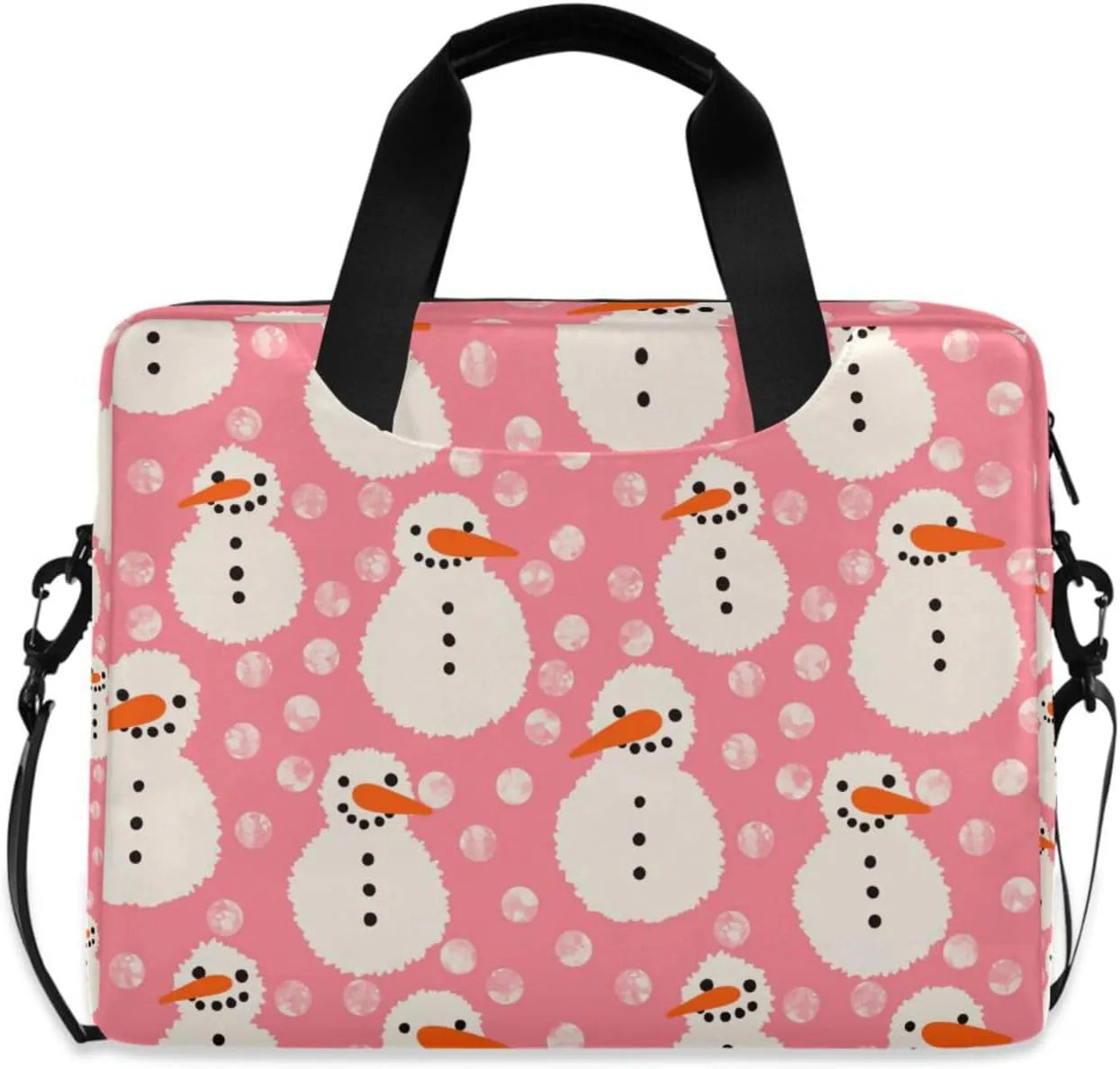 susiyo Xmas Winter Snowman on Pink Laptop Bag 15.6 Inch Laptop Bag with Shoulder Strap Briefcase for Work College Back to School