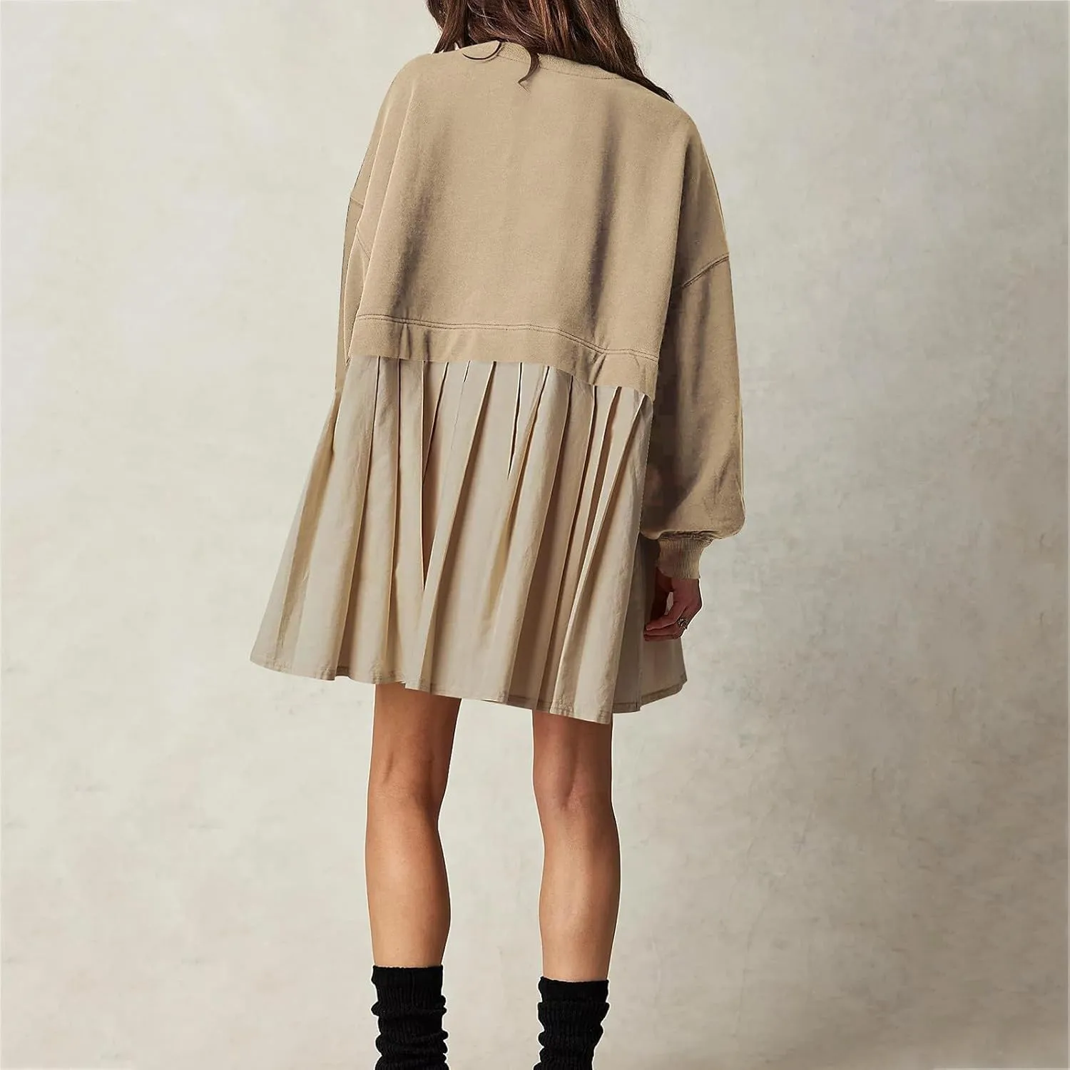 Sweatshirts Dress for Women Fall Long Sleeve Dresses Trendy Pleated Party Dress Casual Mini Dresses 2024