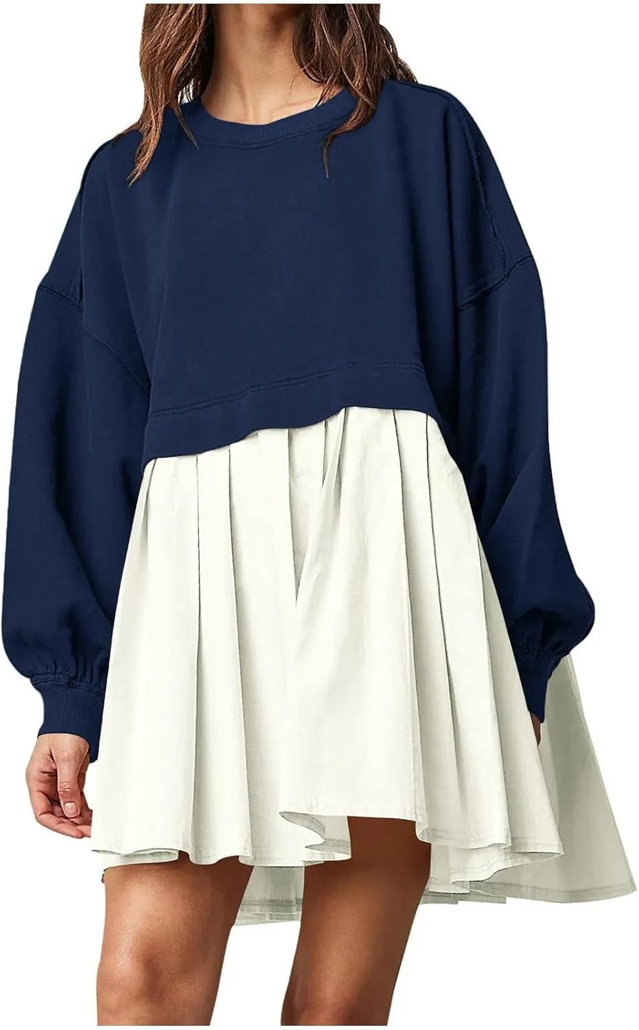 Sweatshirts Dress for Women Fall Long Sleeve Dresses Trendy Pleated Party Dress Casual Mini Dresses 2024