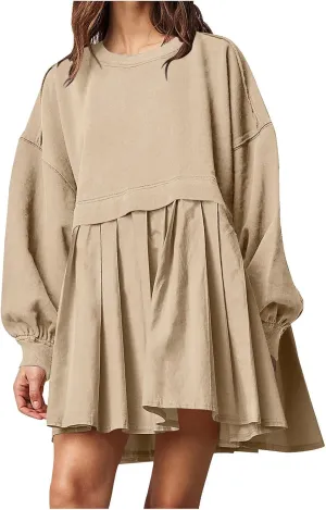 Sweatshirts Dress for Women Fall Long Sleeve Dresses Trendy Pleated Party Dress Casual Mini Dresses 2024
