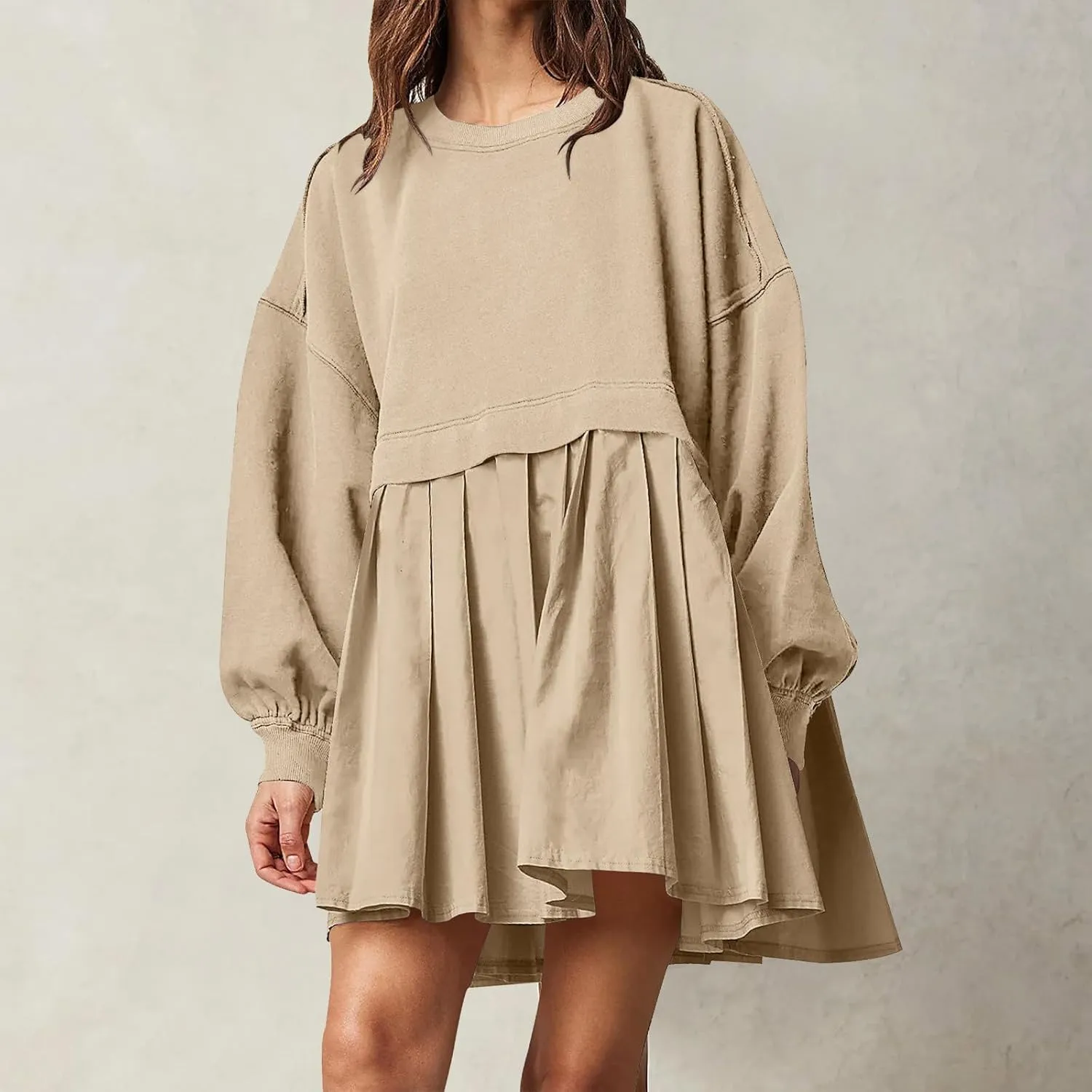 Sweatshirts Dress for Women Fall Long Sleeve Dresses Trendy Pleated Party Dress Casual Mini Dresses 2024