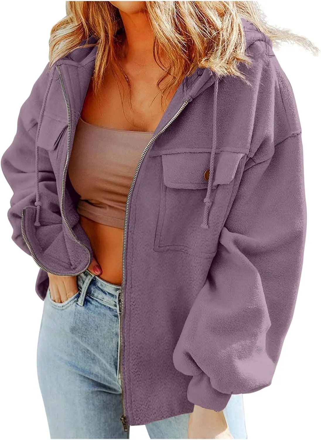 TANGNADE Women Zip Up Hoodie Fleece Jacket Oversized Hooded Sweatshirts Long Sleeve Crop Warm Fall Outfits Winter Coat