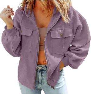 TANGNADE Women Zip Up Hoodie Fleece Jacket Oversized Hooded Sweatshirts Long Sleeve Crop Warm Fall Outfits Winter Coat