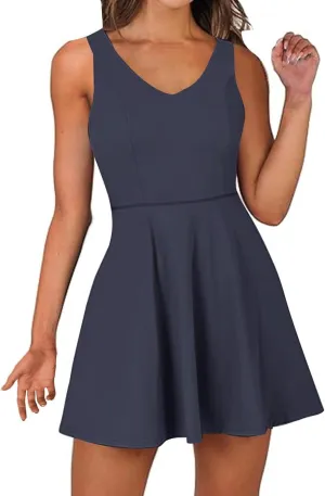 Tennis Dress for Women Sleeveless Active Sporty Tank Dress Athletic Romper Mini Dresses Backless Empire Waist Dresses