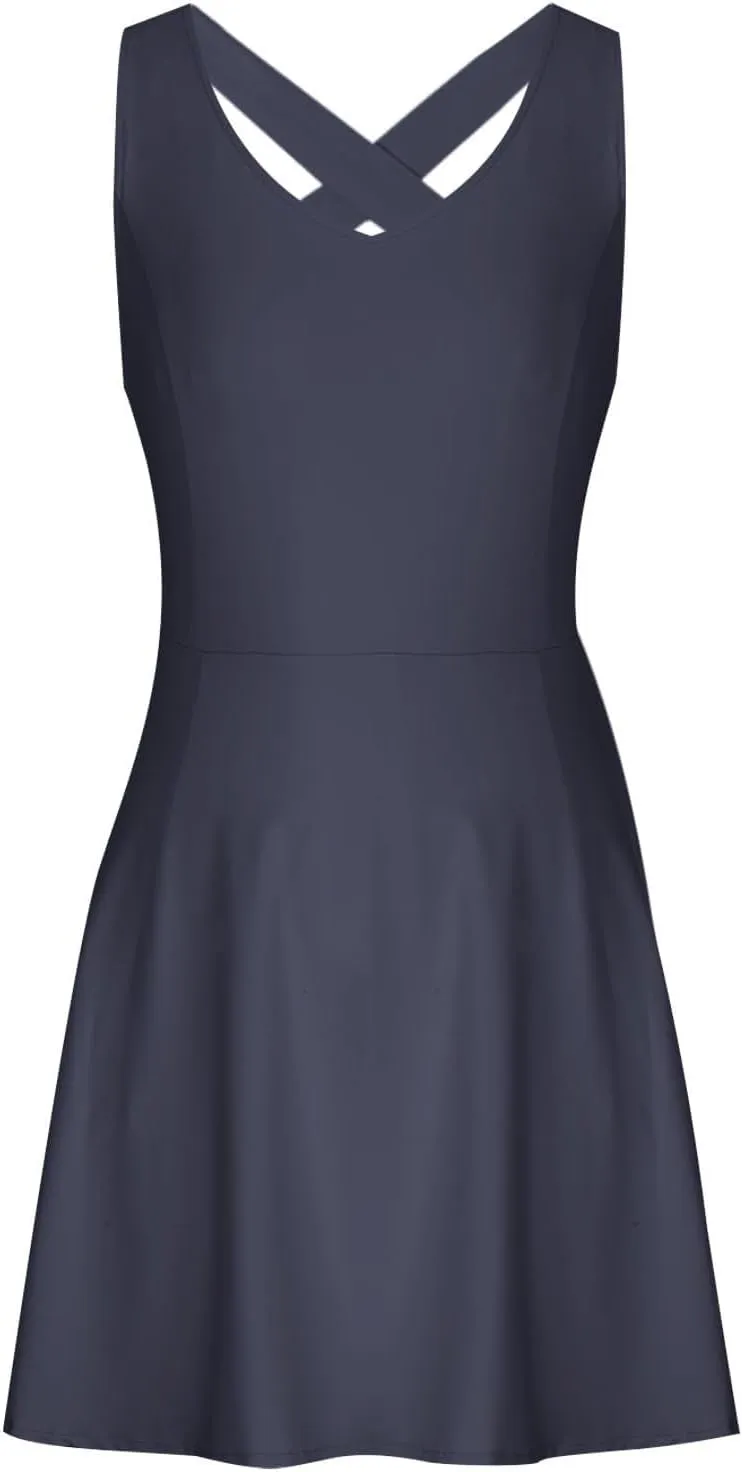Tennis Dress for Women Sleeveless Active Sporty Tank Dress Athletic Romper Mini Dresses Backless Empire Waist Dresses
