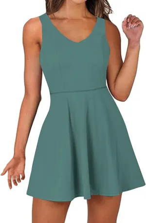 Tennis Dress for Women Sleeveless Active Sporty Tank Dress Athletic Romper Mini Dresses Backless Empire Waist Dresses