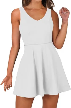 Tennis Dress for Women Sleeveless Active Sporty Tank Dress Athletic Romper Mini Dresses Backless Empire Waist Dresses