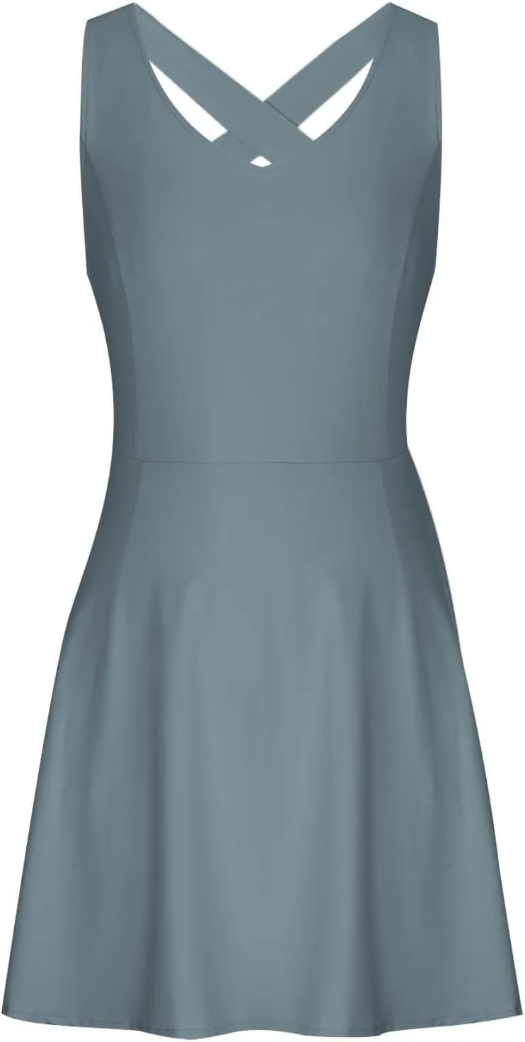 Tennis Dress for Women Sleeveless Active Sporty Tank Dress Athletic Romper Mini Dresses Backless Empire Waist Dresses