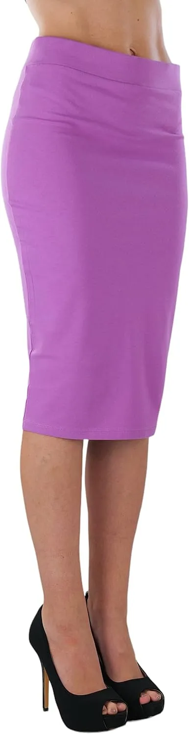 ToBeInStyle Women's Premium Cotton-Blend Basic Knee Skirt