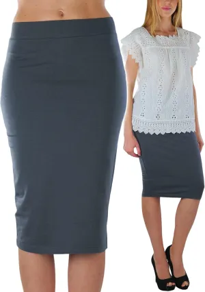 ToBeInStyle Women's Premium Cotton-Blend Basic Knee Skirt
