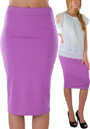 ToBeInStyle Women's Premium Cotton-Blend Basic Knee Skirt