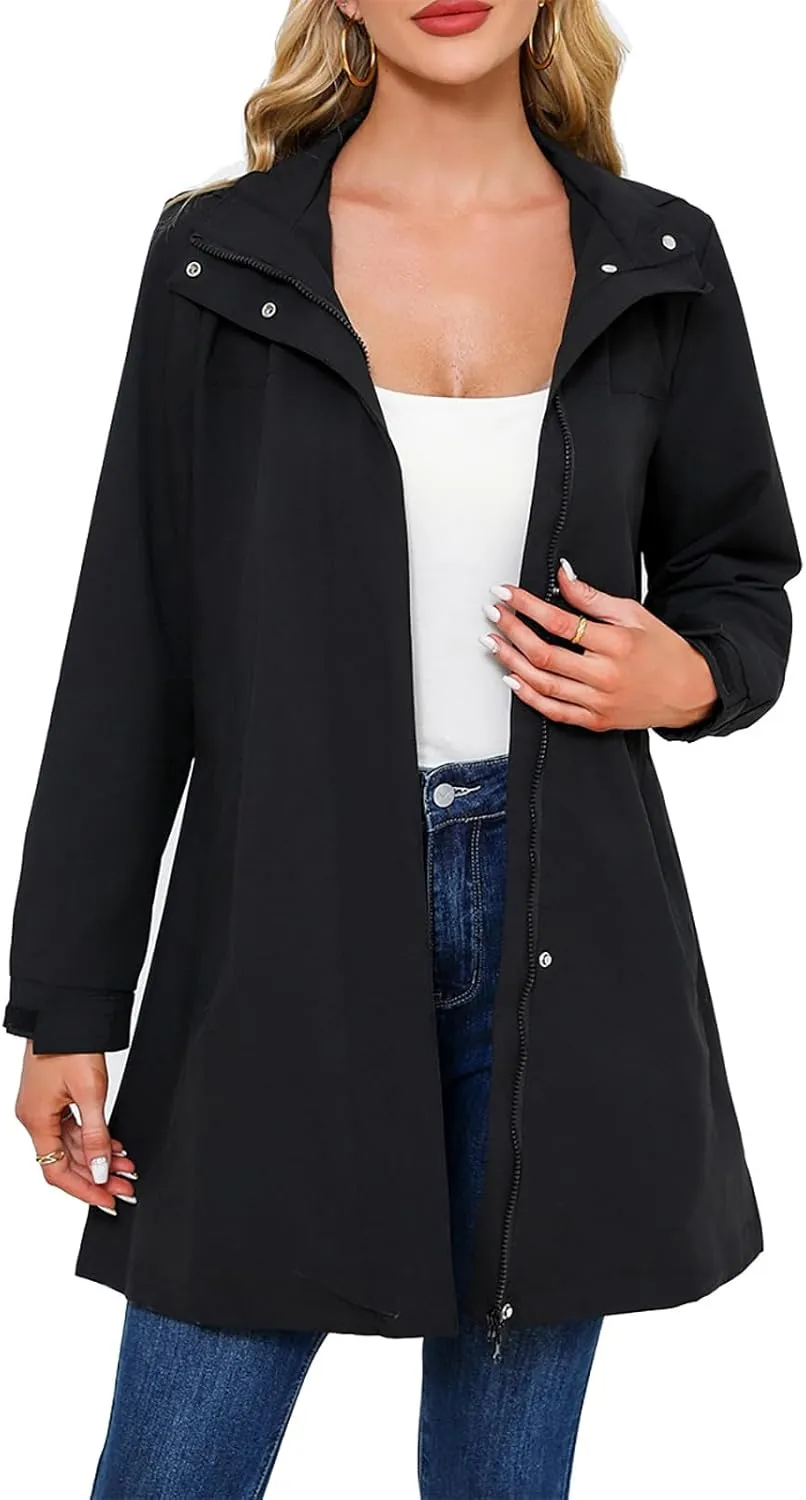 Trench Coat Women Thin Long Sleeve Button Puffer Jackets Casual Loose Hooded Jacket with Pockets Outerwear