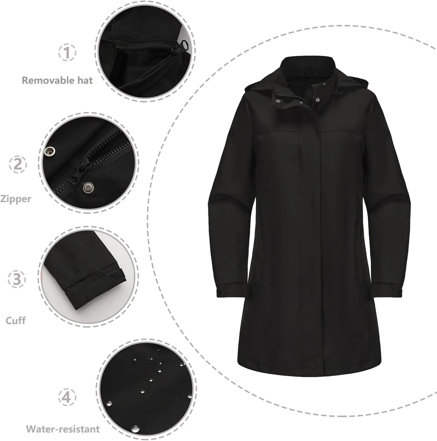Trench Coat Women Thin Long Sleeve Button Puffer Jackets Casual Loose Hooded Jacket with Pockets Outerwear