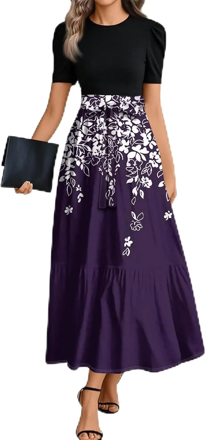 Trendy Dresses for Women 2025, Vacation High Waisted Summer Dresses Spring Flower Print Casual Sundress