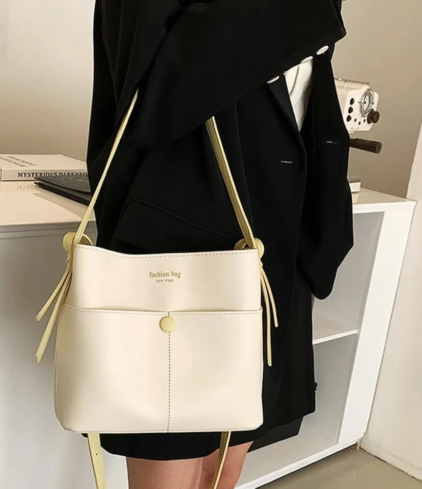 Trendy Shoulder Crossbody Bags for Women Small Bucket Satchel Vegan Leather Ladies Working Tote Purses Handbags