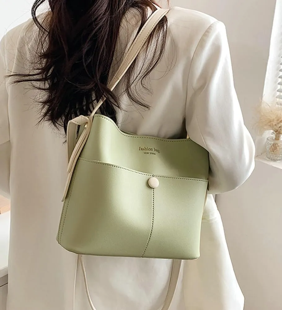 Trendy Shoulder Crossbody Bags for Women Small Bucket Satchel Vegan Leather Ladies Working Tote Purses Handbags