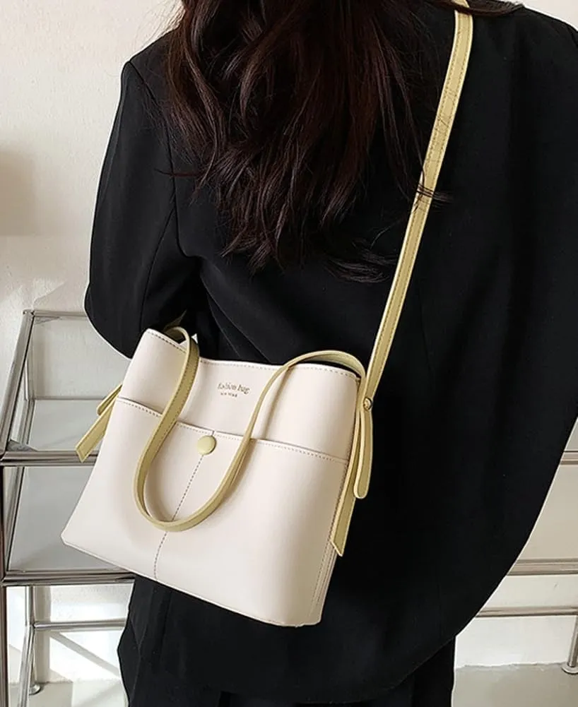 Trendy Shoulder Crossbody Bags for Women Small Bucket Satchel Vegan Leather Ladies Working Tote Purses Handbags