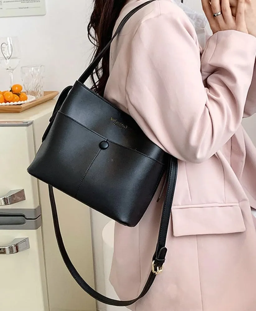 Trendy Shoulder Crossbody Bags for Women Small Bucket Satchel Vegan Leather Ladies Working Tote Purses Handbags