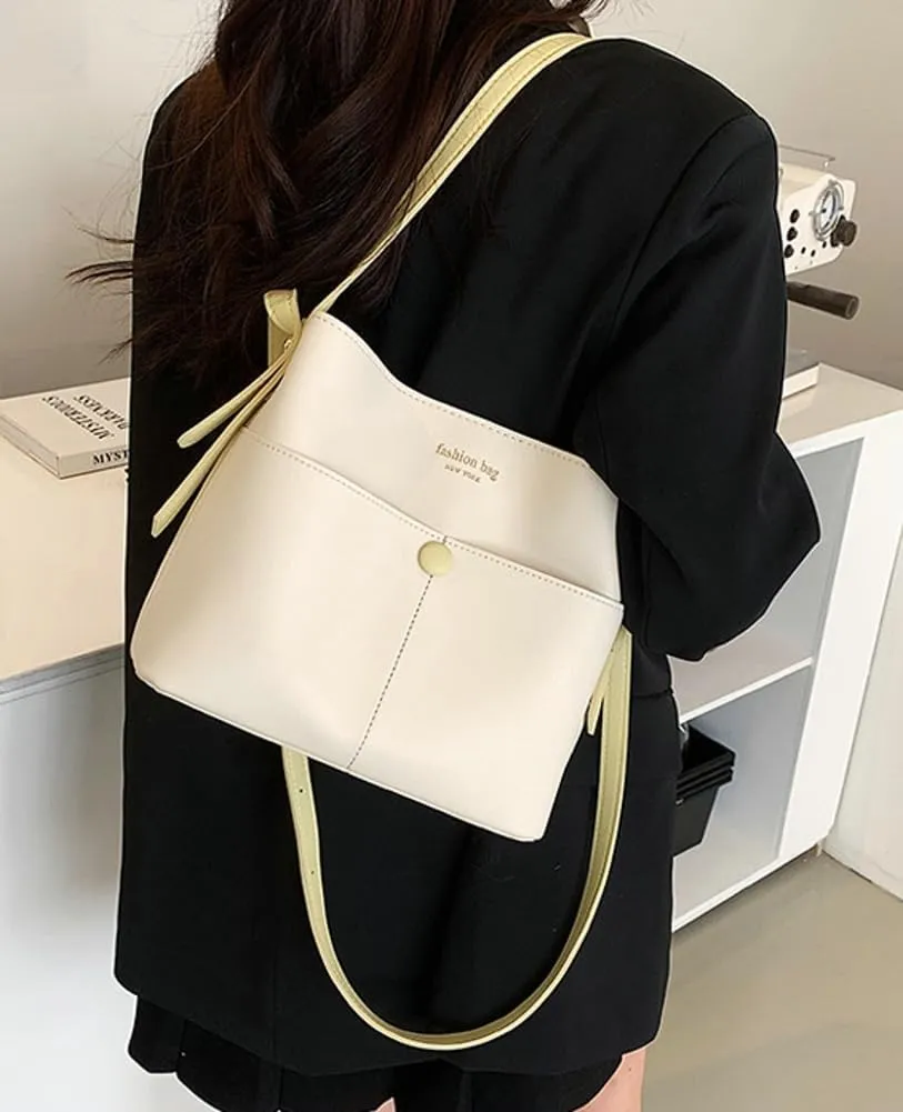 Trendy Shoulder Crossbody Bags for Women Small Bucket Satchel Vegan Leather Ladies Working Tote Purses Handbags