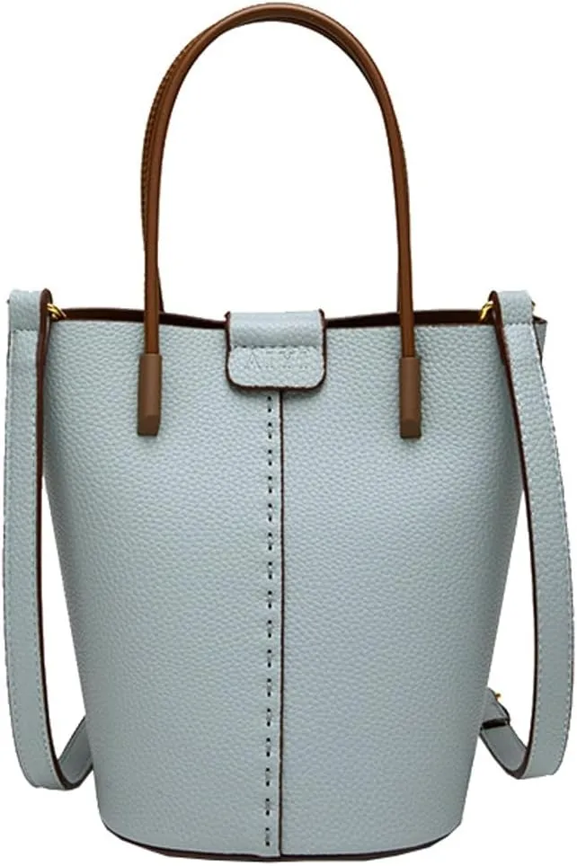 Trendy Vegan Leather Tote Bags for Women Small Bucket Shoulder Crossbody Purse Work Handbag Satchel with Pouch