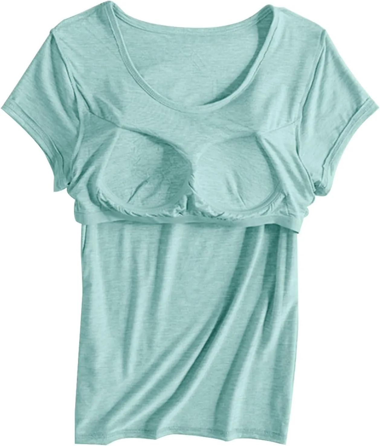 Tshirt with Built in Bra for Women Short Sleeve Plus Size Modal Soft Summer Top Workout Athletic Shirt for Layering