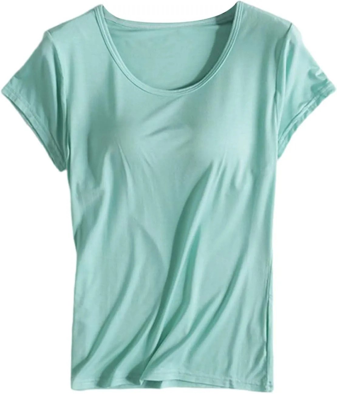 Tshirt with Built in Bra for Women Short Sleeve Plus Size Modal Soft Summer Top Workout Athletic Shirt for Layering