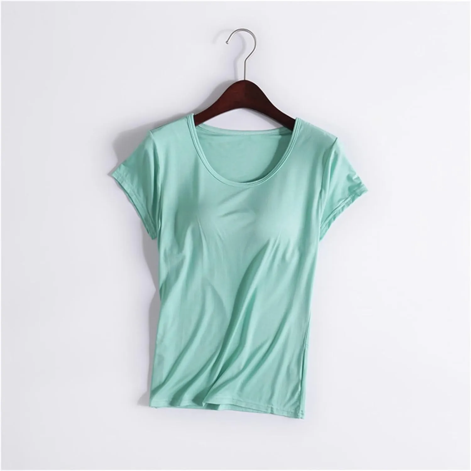Tshirt with Built in Bra for Women Short Sleeve Plus Size Modal Soft Summer Top Workout Athletic Shirt for Layering