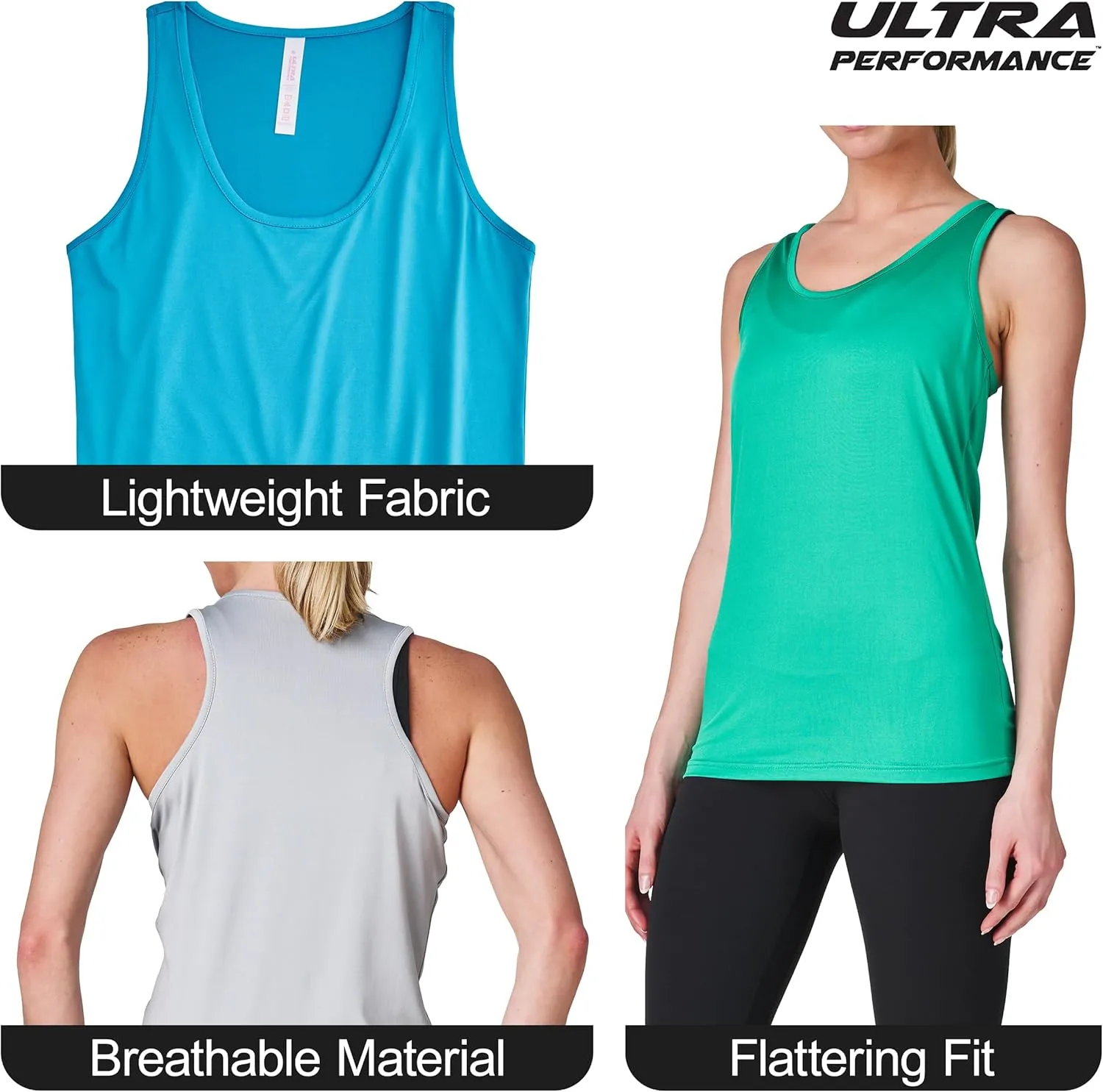 Ultra Performance Womens Athletic Workout Tank Tops 4 Pack Women's Running Shirts Casual Loose fit Gym Tanks for Women