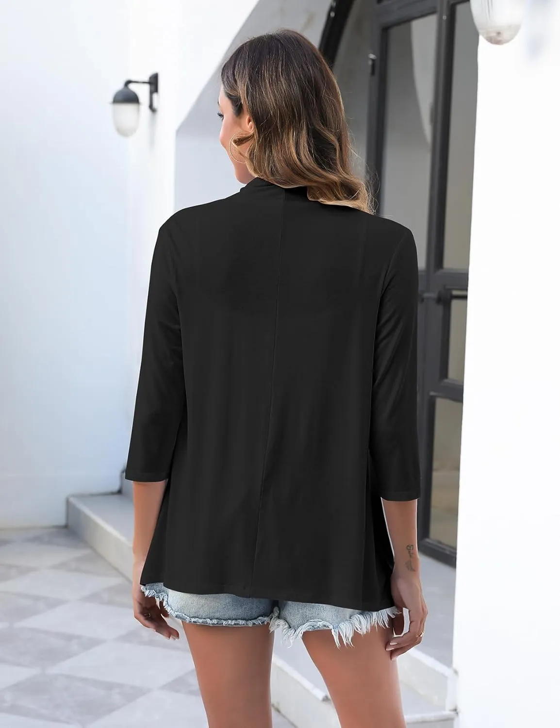 Uvog Women's 3/4 Sleeve Draped Open Front Cardigan Casual Loose Lightweight Cardigans