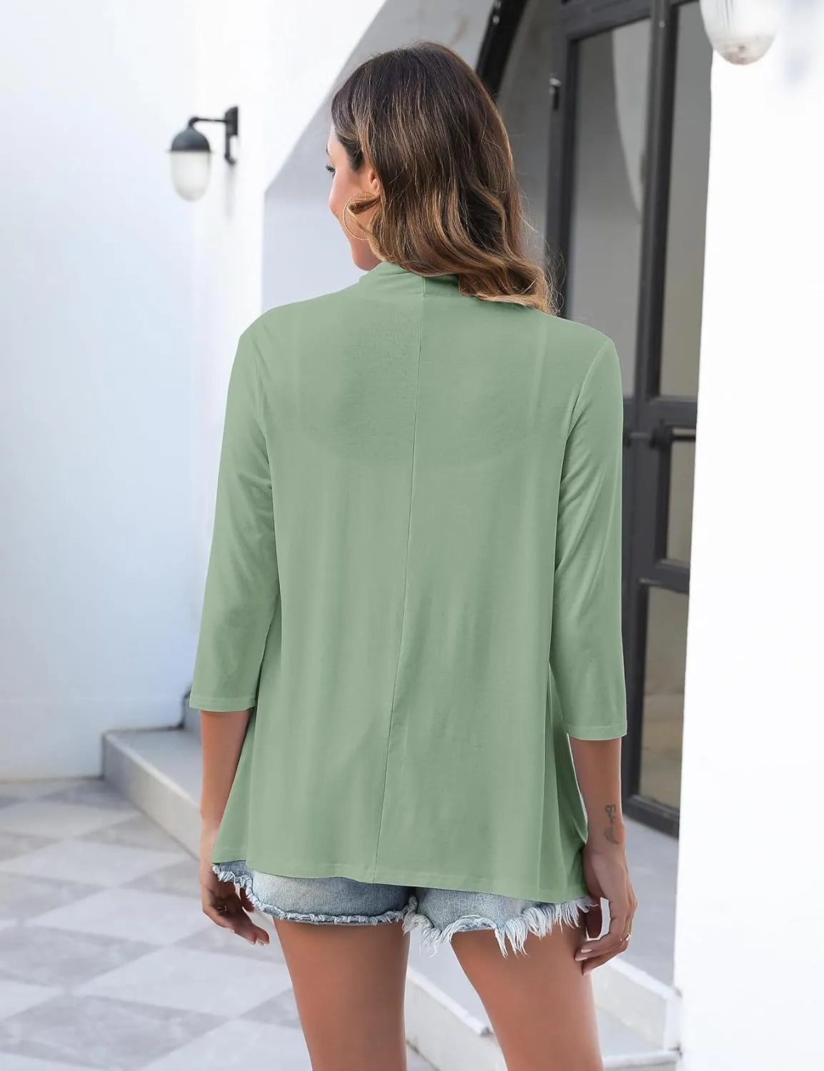 Uvog Women's 3/4 Sleeve Draped Open Front Cardigan Casual Loose Lightweight Cardigans
