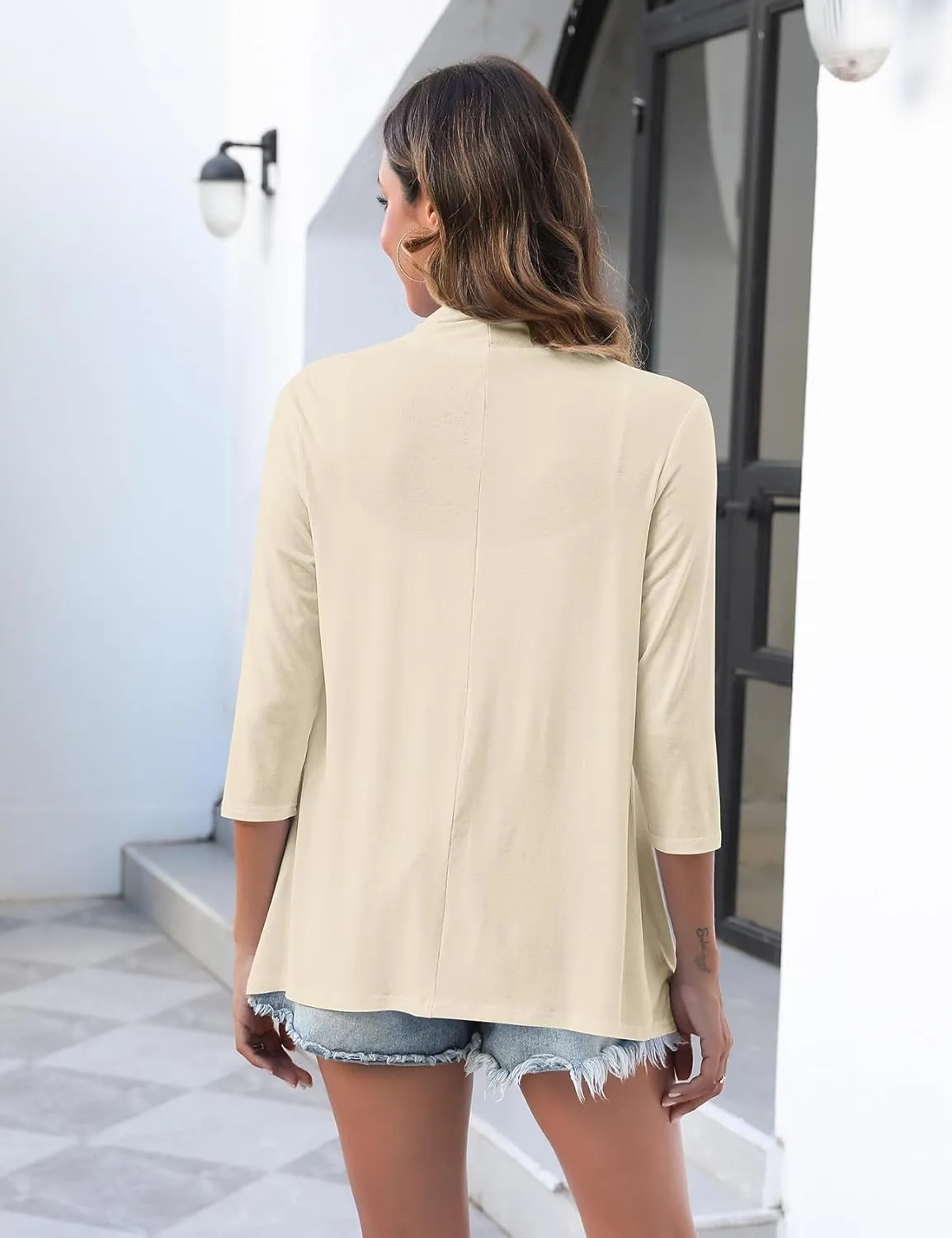 Uvog Women's 3/4 Sleeve Draped Open Front Cardigan Casual Loose Lightweight Cardigans