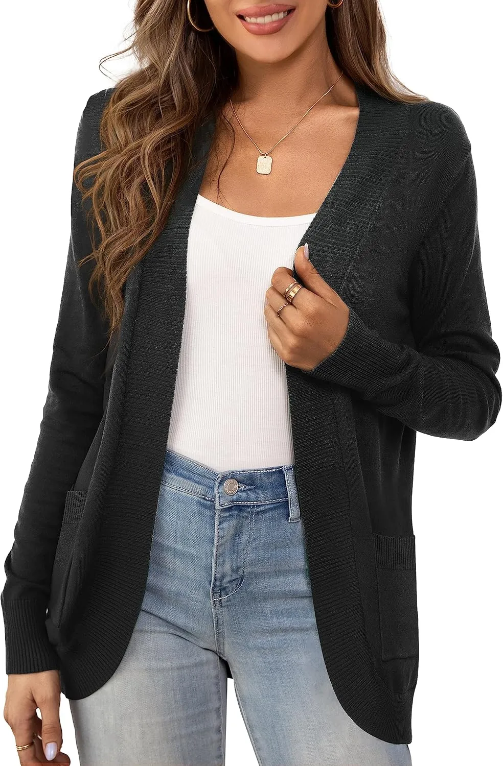 U.Vomade Women's Sweaters Boho Long Sleeve Open Front Chunky Cable Knit Cardigan