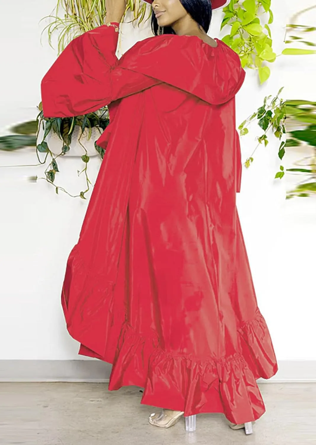 Vakkest Women's Open Front Ruffle Maxi Cardigan Long Sleeve Irregular Hem Asymmetrical Casual Dress Trench Coat Cape