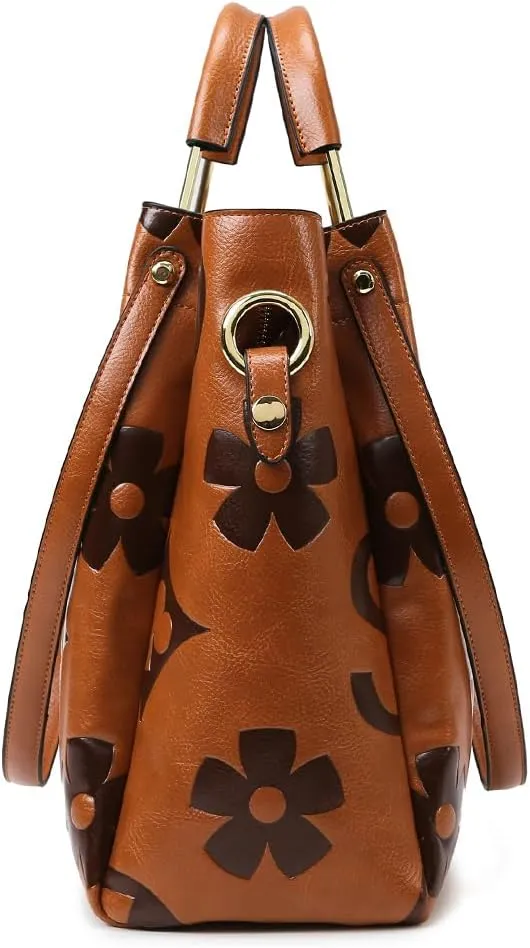 Vegan Leather Tote Bag Embossed Bucket Handbag Trendy Purse for Women Top Handle Work Hobo Bag Shoulder Purse