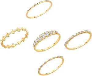 Versatile Women's Ring Set 5pcs Stackable Cz Rings Simple Design for Daily or Party
