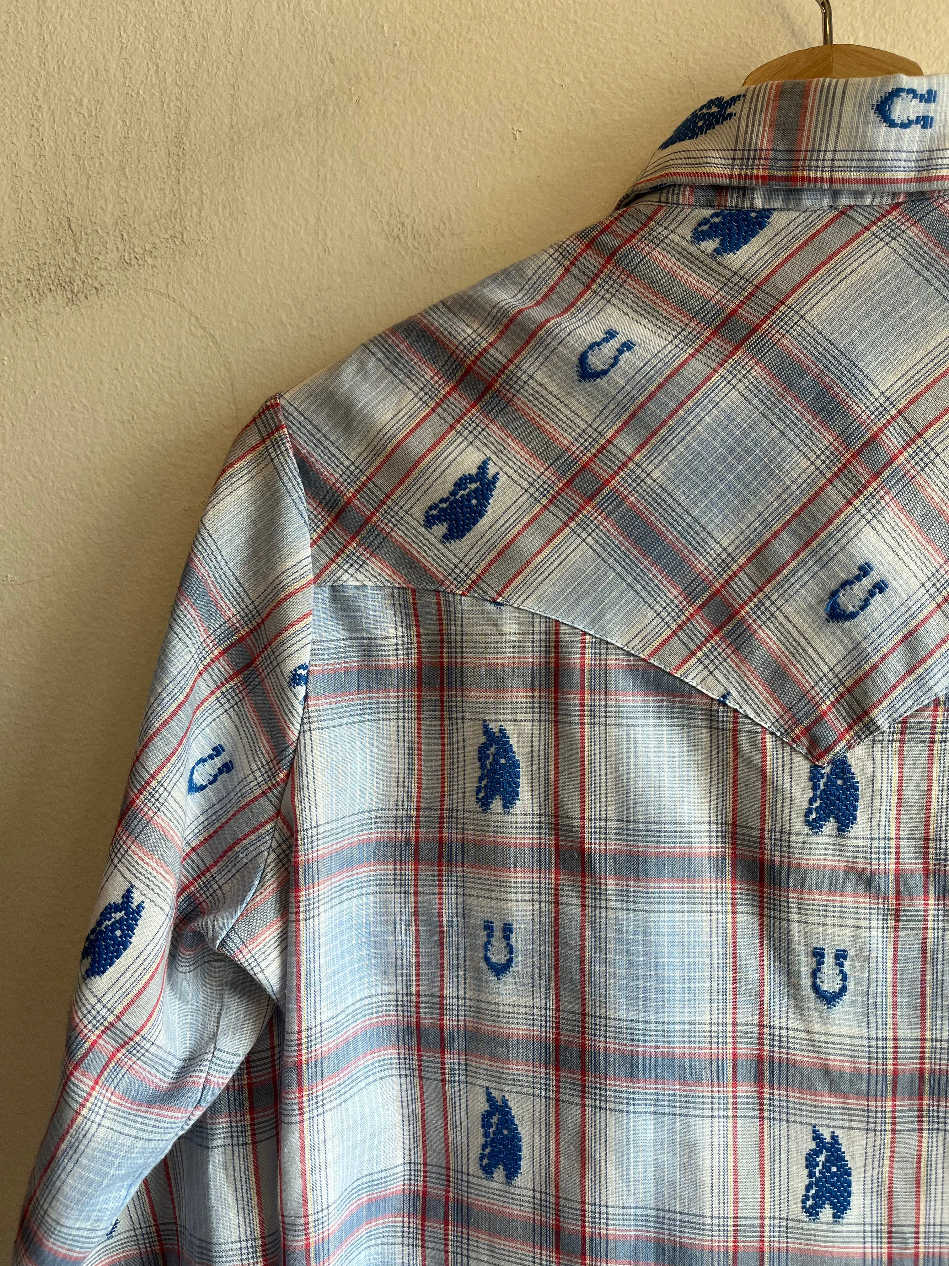 Vintage 1970s Millie Western Horse Themed Pearl Snap Shirt