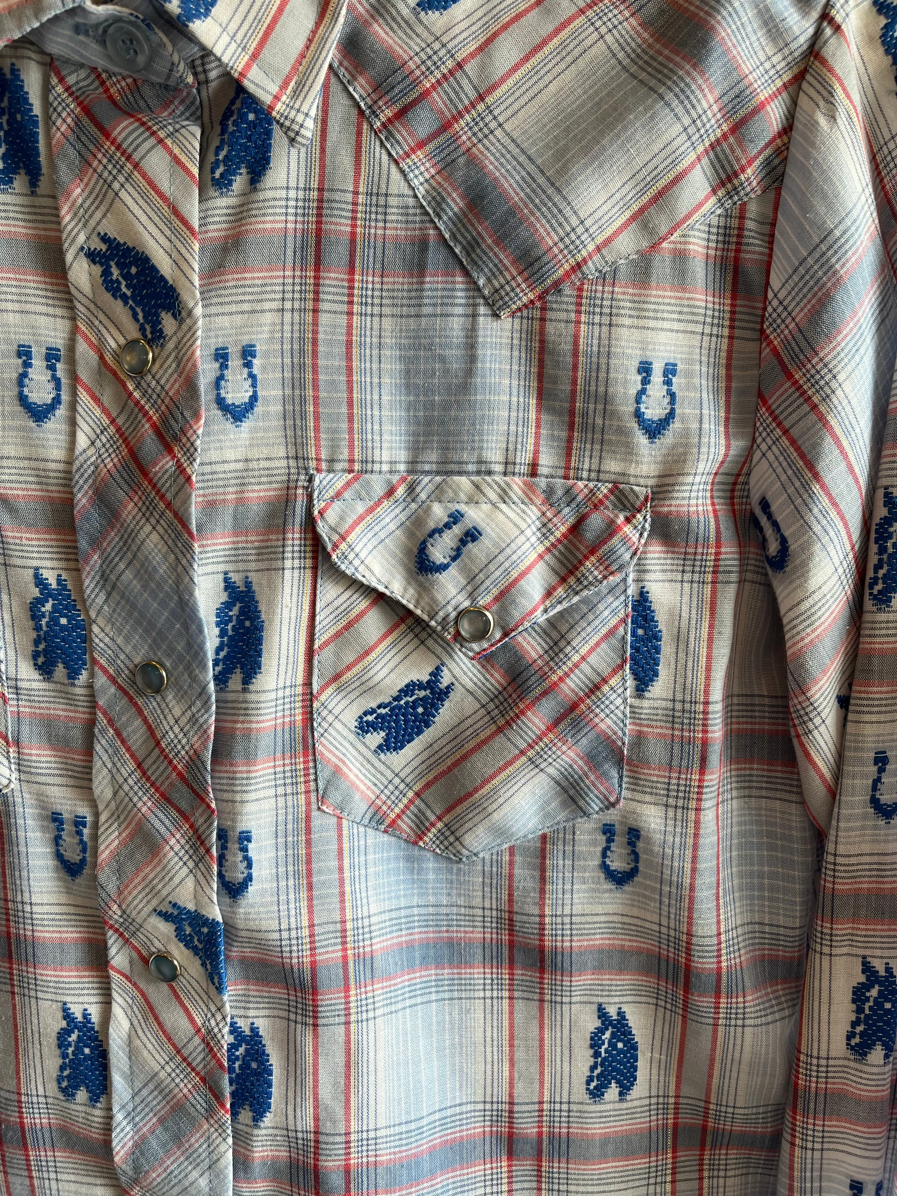 Vintage 1970s Millie Western Horse Themed Pearl Snap Shirt