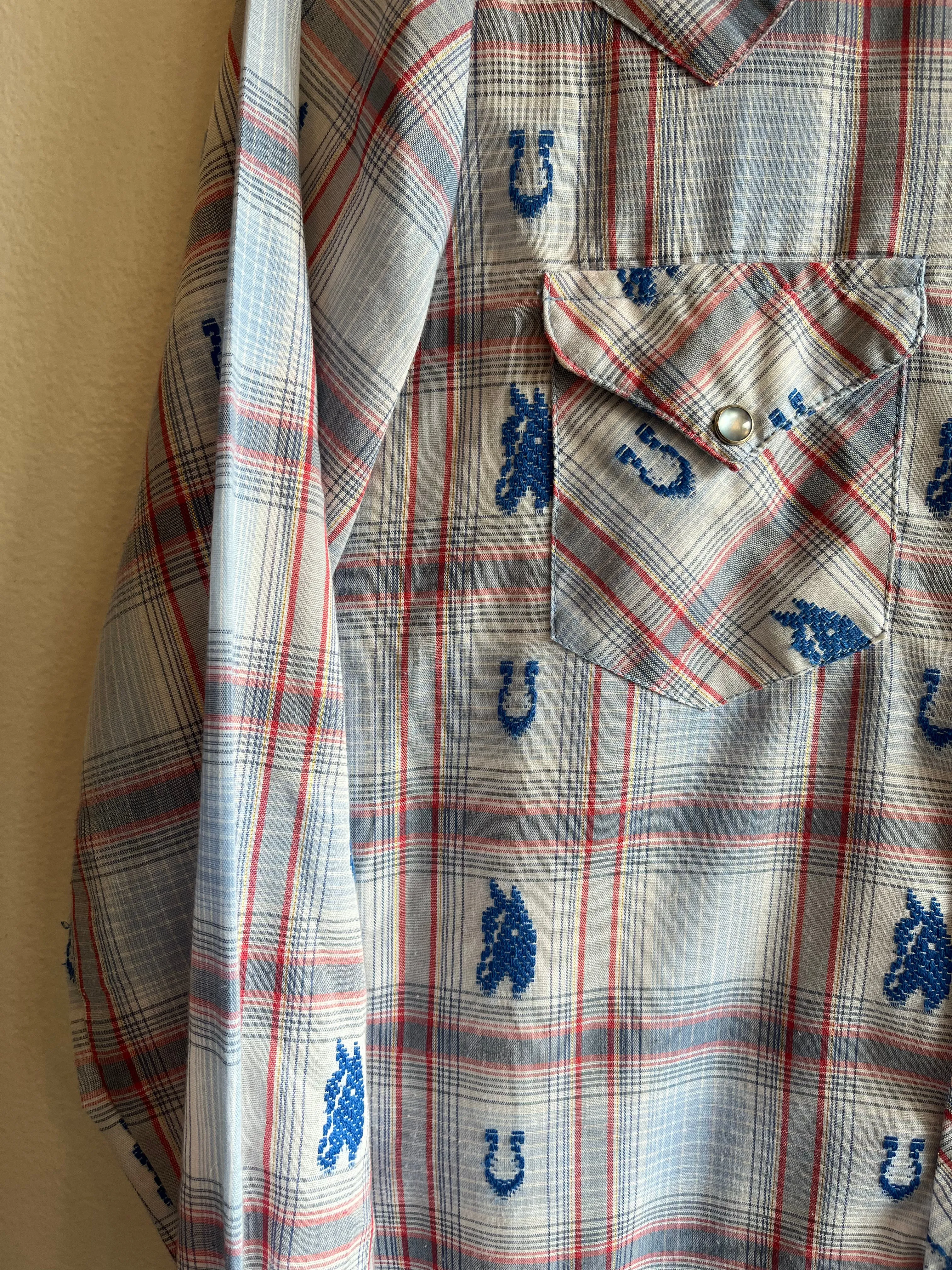 Vintage 1970s Millie Western Horse Themed Pearl Snap Shirt