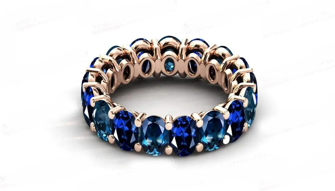 Vintage Blue Sapphire Eternity Band 925 Sterling Silver London Blue Topaz Eternity Wedding Ring Art Deco Cluster Multi Gemstone Gift For Her