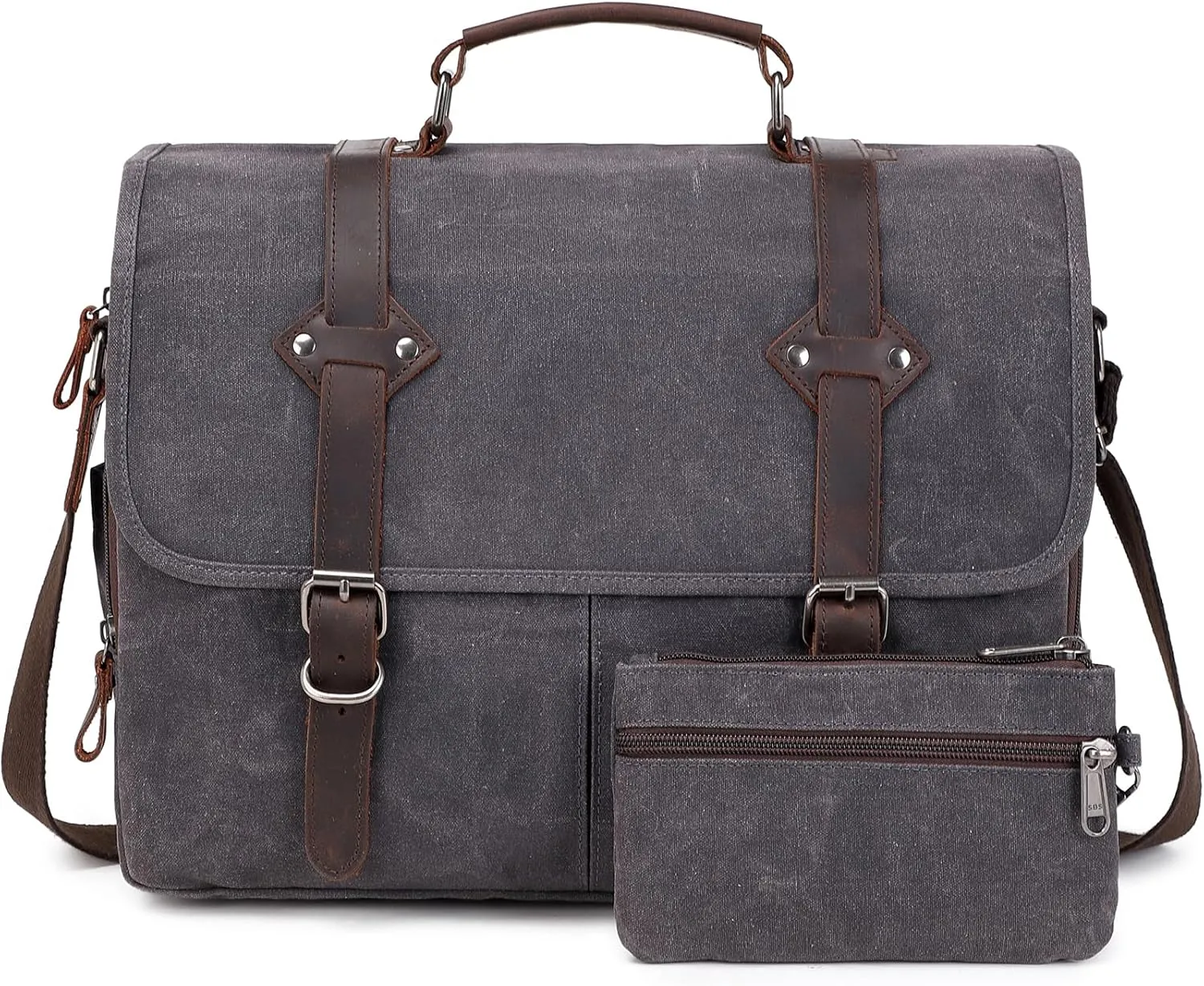Vintage Messenger Bag 15.6 Inch Waterproof Genuine Leather Waxed Canvas Briefcase Large Leather Computer Laptop Bag