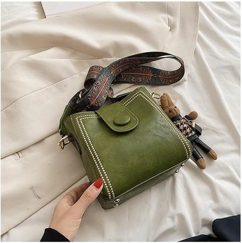 Vintage Simple PU Leather Bunny Bucket Ornaments Crossbody Bags for Women Luxury Designer Handbagt Lady Black Shoulder Bag