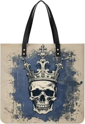Vintage Skull Crown Tote Bag Pu Leather Handbags for Women Shopping Shoulder Bags Travel Hobo Bags Slouchy Tote Big Capacity Cross Body Handbags Laptop Briefcases