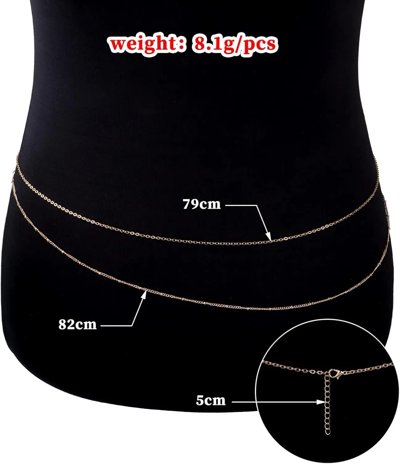Waist Chains Goth, Sexy Bikini Body Chains for Women, Silver/Gold Adjustable Summer Body Chain
