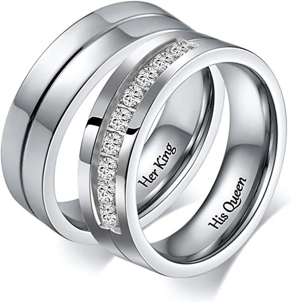 Wedding Rings for Couples Set, Couples Rings Promise Rings Stainless Steel Comfort Fit 6mm Her King His Queen Rings