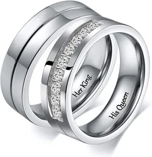 Wedding Rings for Couples Set, Couples Rings Promise Rings Stainless Steel Comfort Fit 6mm Her King His Queen Rings