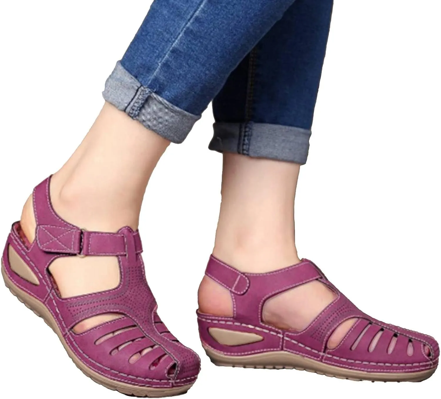 Wedge Orthopedic Sandals for Women 2025, Hollow Closed Toe Casual Wedge Sandals Comfy Bohemia Summer Beach Walking Sandals