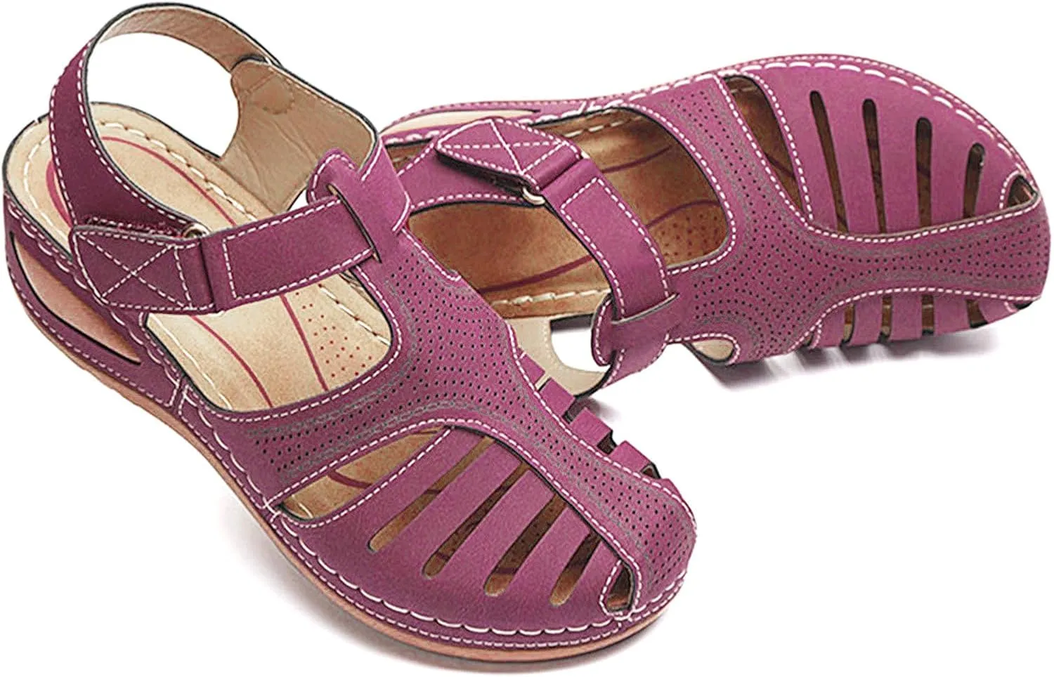 Wedge Orthopedic Sandals for Women 2025, Hollow Closed Toe Casual Wedge Sandals Comfy Bohemia Summer Beach Walking Sandals