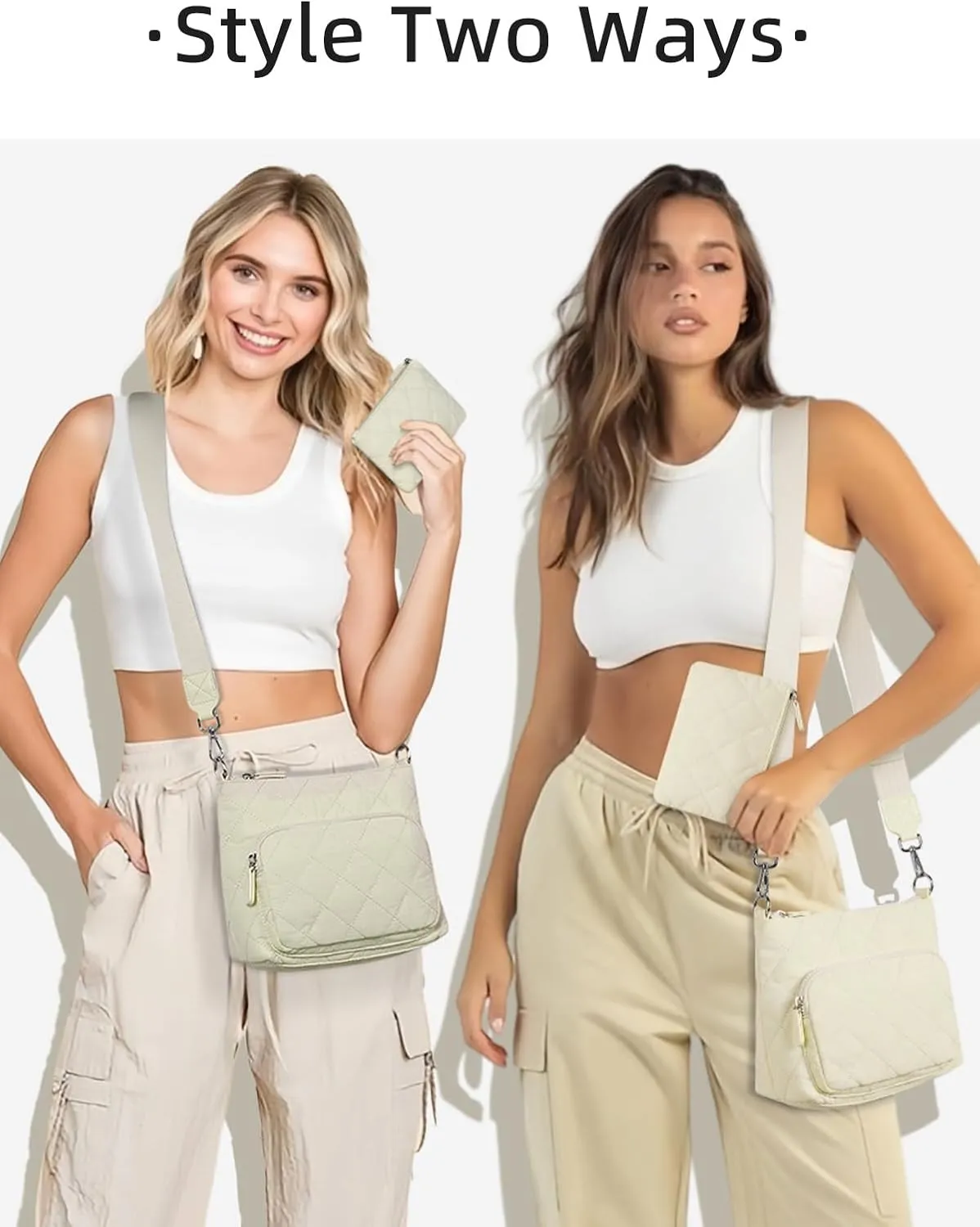 WESTBRONCO Quilted Crossbody Bags for Women Multi Zipper Pockets Nylon Purses with Wallet Set