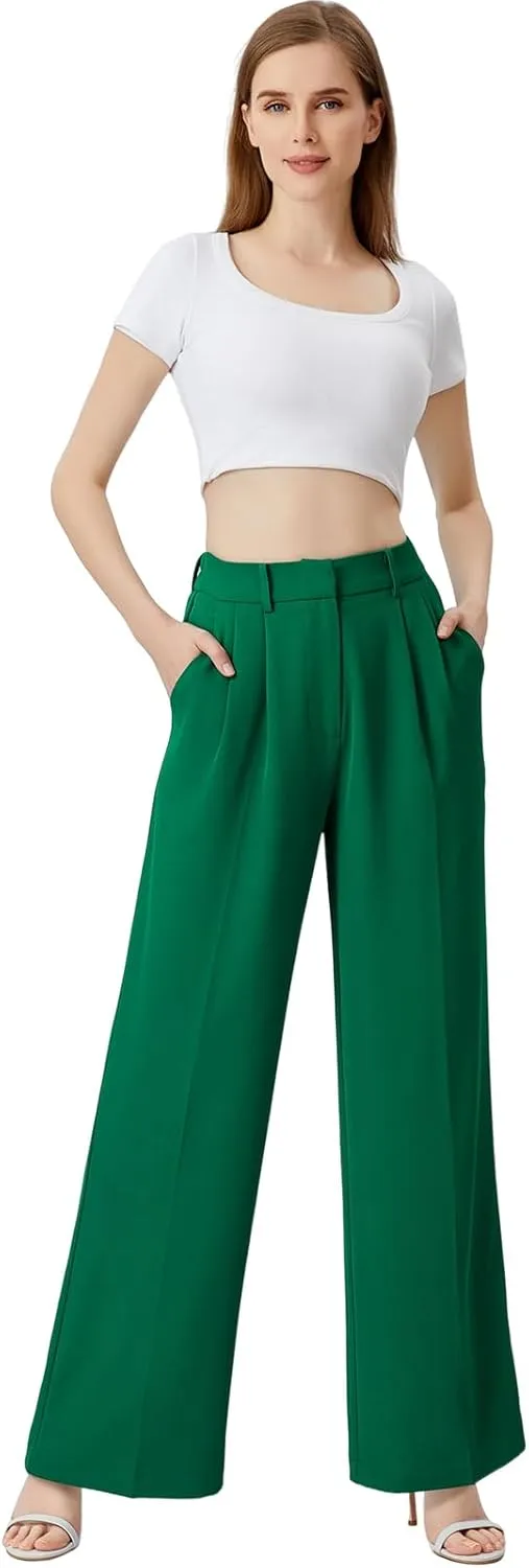 Wide Leg Pants for Women | High Waisted Trousers with Pockets | Comfortable Casual Business Work Pants